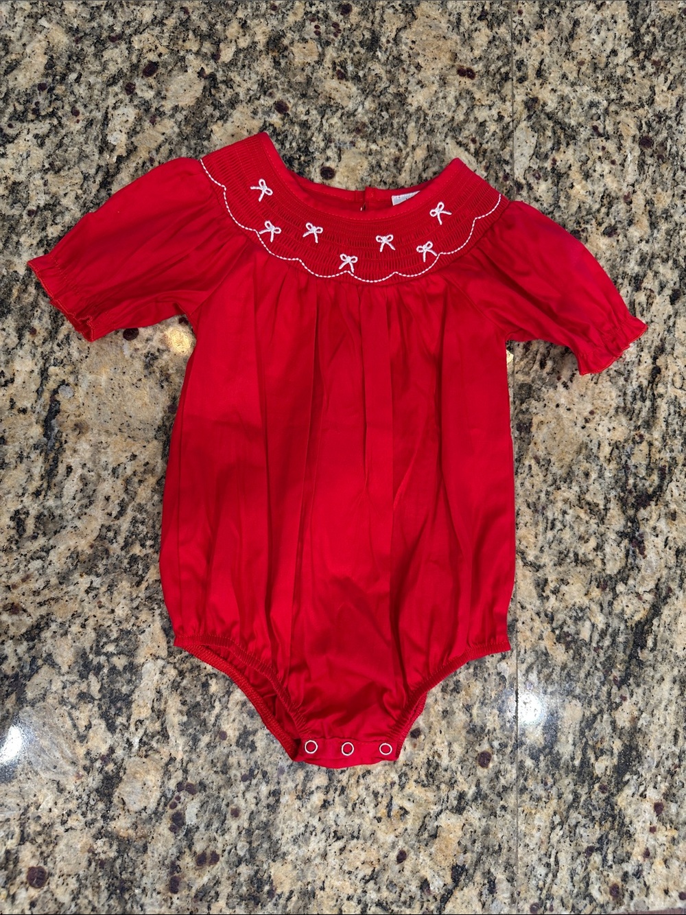 Red Baby Girl Smocked Bow Bubble Romper